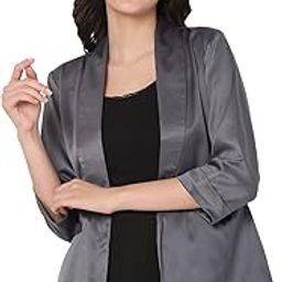 women's silk satin charcoal grey color jacket.-picture-11