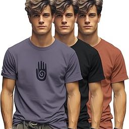 Trendy Printed Cotton Blend Crew Neck/Round Neck Half Sleeve Tshirt for Men - Pack of 3-image-18