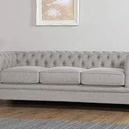 ES ESPINHO ESPN0001 Solid Sal Wood Fabric Upholstered Button Tufted Chesterfield 3 Seater Sofa Set for Living Room, Light Grey Color-image-13