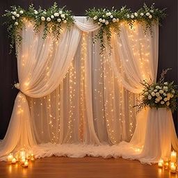 Party Propz Nylon Canopy Tent For Decoration-Pack Of 7 White Net Curtain For Birthday Decoration With LED Lights|White Curtains For Decoration, 30 CM-15