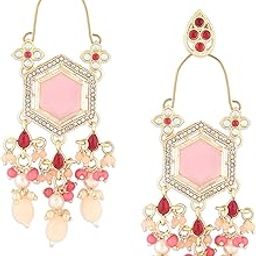 Pink Stones Kundan & Beads Dangle Ethnic Earring For Women -ZPFK16183-image-50