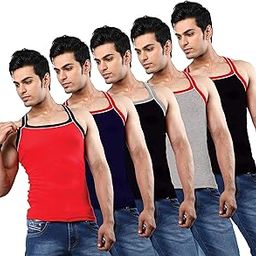 Men's Cotton Sleeveless Doria Gym Vest | Colour - Multicolor | Size - P - Pack of 5-picture-19