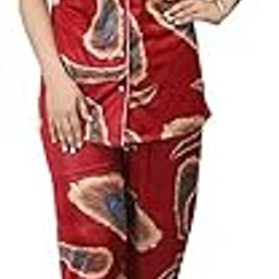 Women's Satin Printed Night Suit Set for Women & Girls/Lightweight Pajamas/Colorful Night Suit Nightwear/Comfortable Sleepwear/Breathable Night Suit-picture-16