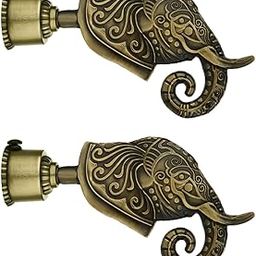FAST Cb03Z Stainless Steel Elephant Brass Antique Printed Opaque Curtain Rod Pocket Brackets Finials Suitable For 1 Inch Printed Curtain Rod (Gold) -Pack Of 2-picture-11