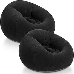 Realspring Inflatable Bean Bag Chairs Outdoor Blow up Camping Chairs Inflatable Lazy Sofa Folding Portable Bean Bag Loungers Couch for Adults Kids(Black,2 Pcs)-image-38