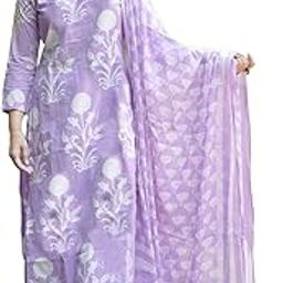Women's Cotton Blend Printed Straight Kurta with Pant & Dupatta-picture-14