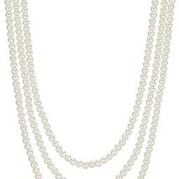 Rhodium Plated Triple Line White Pears Necklace for Women with Lobster Clasp-image-29
