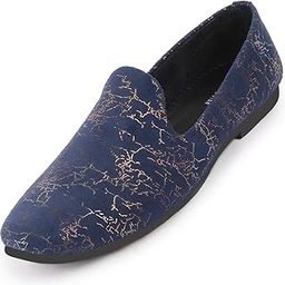 Men's Velvet Printed Ethnic Wedding Party Prom Slip On Loafer Shoes-image-5