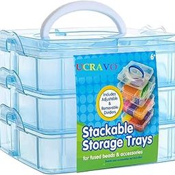 UCRAVO 1 PCS organizer storage box, 18 Grid Square Storage Box, toy organisers storage box, transparent box, 3-layer Jewelry Accessories Toy Finishing Box, Multi-purpose Storage Container(BLUE)-1
