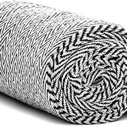 TARANTARAN Herringbone Pattern Cotton Sofa Throw Blanket, Black and White Pack of 1 50x60 inch / 127x152 cm-image-5