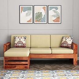 Mojave Decor Feltro Wooden 4 Seater L Shape Sofa Set For Living Room Bedroom | Four Seater Cushion Sofa With Side Books & Newspaper Holder For Home & Office(Honey, 4 Seater), Brown-13