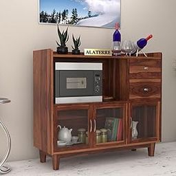 VISHNU ART AND CRAFT Wood Kitchen Crockery Cabinet with Glass Door | Wooden Sideboard Cabinets Living Room | Crockery Unit, Dining Room Furniture, Chest of Drawers, Honey Finish-image-87