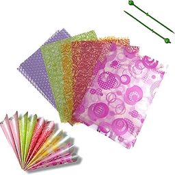 Saairaa Organics Printed Design Pre Cut Multicolour Frozen Cellophane Sheets for mehndi cone 30 Micron 6.75 Inch X 5 Inch (60 Pcs) with 0.7 MM Plastic Pins for Cone Rolling (60 Pcs)-24