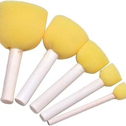 5 Pcs Round Stencil Yellow Sponge Dabber, Wooden Handle Foam Brush for Art & Crafts, Stippler Set DIY Painting Tools-10