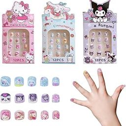 36Pcs Kawaii Press On Nails for Girls - Cute Sanrio Kuromi & Cinnamoroll Kids Nail Art Set - Pre-Glued DIY Fake Nails for Girls & Teens-13