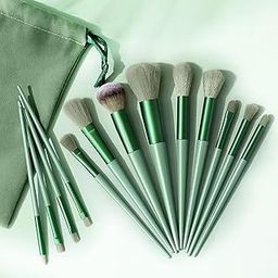 LALARIYA THE FASHION 13pcs Makeup Brushes Set Foundation Powder Concealers Eye Shadows Makeup Brush,with Gift Bag (Green)-21