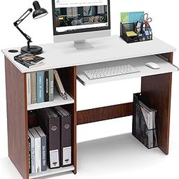 ABOUT SPACE Computer Table for Home - Study Table for Students, Adults Work Table for Home Office with Keyboard Tray, Adjustable Storage Space & Wire Holes (Oak Red & White - L 103 x B 43 x H 75 cm)-2