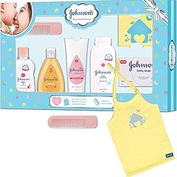 Johnson's Baby Care Collection with Organic Cotton Baby Tshirt (7 Gift Items, Blue)-1