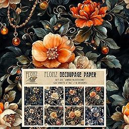 Decoupage Paper Pack (24 Sheets 6"x6") Amber Blossoms: Radiant Orange Flowers Enhanced with Luxurious Jewel Accents for Exquisite Craft and Design Applications # Vintage Styled Paper for Craft-image-55
