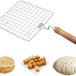 ANLYF Papad Jali Roast, Paneer Grill, Roti Maker, Barbeque Jali Roaster Chapati Toast Grill Wooden Handle Vegetable tandoor net, Baigan Bharta (Square)-image-41