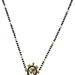 Mangalsutra for Women Stylish New Simple Modern Short Mangalsutra Designs Gold Plated Tortoise/Om Pendant Gold And Black Beads Chain (24 Inches)-image-53