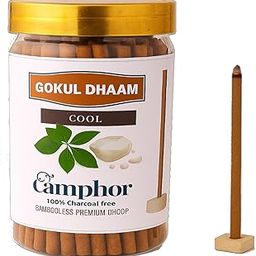 GOKUL DHAAM Cool Camphor Dhoop Sticks, 100% Charcoal-Free Premium Incense for Meditation and Pooja, 200 gram dhoop batti with Holder-31
