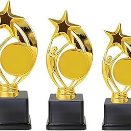 Spellbale Star Trophy 1st 2nd 3rd Trophy Set Excellence Award for Winners Non Metal Fiber Trophy, 30 cm, 23 cm, 18 cm, Waterproof Design with Golden Finesh and Black Base-image-80