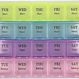 PallRin 7 Days Medicine Tablet Pill Drug Storage Organizer Box Case with Snap Lids, Reminder backup,7 Day Pill Organizer,4 rows & 7 Square Food Graded, Assorted Color, 1 Piece-15