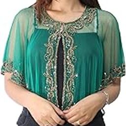 Women's Cape Poncho With Beads Embroidery (Green-Golden)-picture-21