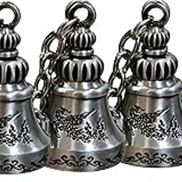 Combo of 4 Guardian Bell For Bike Keychain | Good Luck Charm for Bike, Car, Home | Tibetan Style Antique Copper Key Chain for Positive Energy & Protection | Combo of 4 Silver Guardian Bell-image-90