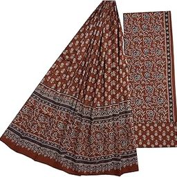 Dress Material suit set Mulmul kurta salwar Dupatta Unstitched Women Jaipuri Block Printed 175 (Brown4)-image-56