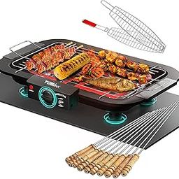 TOMdoxx 2000W Indoor/Outdoor Grill - Smokeless Barbeque with Precise Temperature Control for Steaks, Kebabs & Veggies - Electric Tandoor Set Grilling Sticks with Fish Grill Basket-picture-26