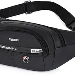 Crossbody Polyester Waist Pack for Money, Card Waterproof & Lightweight Hip Bum Bag with Adjustable Strap for Outdoors Workout Traveling Casual Running Hiking Cycling (Black)-image-4