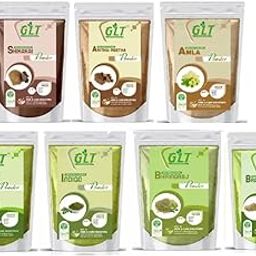 G.L.T. Amla reetha shikakai henna and indigo brahmi bhringraj Powder for hair mask 100% Natural Combo Pack of 7X50(350Gm)-image-35