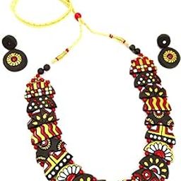 Le bijouxistic Terracotta Necklace Jewellery set with Earrings for women and girls, Handmade Necklace Earring Set, Handmade Jewellery Stylish Necklace Earring Set (Design 5)-image-89