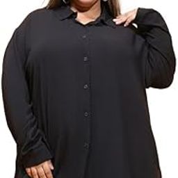 oxolloxo Women Plus Size Collared Long Sleeve Shirt with Button Placket-picture-37