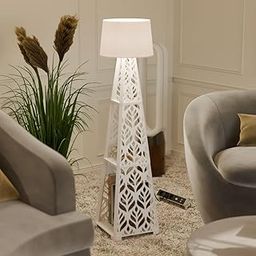 Dime Arts Shoppee Wooden Floor Lamp, Plywood, Modern Design, Jute Shade, for Hotel Bedroom Home for Living Room, Bedroom (White)-picture-23