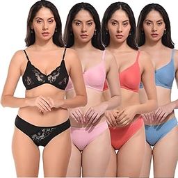 Women Cotton Bra Panty Set Beautiful for Lingerie Set |Bra Panty Set | Panty Bra Set for Women A Combo Pack of 4-image-97