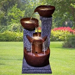 Shawshank 3ft Long 3 Bowl Brown Water Fountain for Indoor Outdoor Garden Home Decor, Stacked 4 Pot Water Fountain-image-20