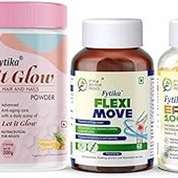 Fytika Let it Glow Pineapple, Collagen Powder-200G + Fytika Flexi Move| Glucosamine, Rosehip Powder extract-60 Tabs + Fytika EPO 1000 Evening Primrose Oil-60 Softgel-image-98