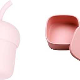 tudd Mini Sip | Spill-Proof Silicone Straw Cup for Kids | Pink with Silicone Travel Bowl - Baby Feeding Product | Pink-image-46