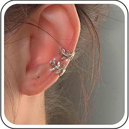Vintage Crystal Leaf Ear Cuff Earrings Gold Rhinestone Cuff Clip Earrings Cz Leaves Cuff Earrings Boho No Piercing Earrings Jewelry for Women, Zinc, nah-image-21