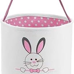 Waarms Easter Bunny Basket Bags for Kids, Canvas Cotton Personalized Egg Basket Hunt Bags Cute Rabbit Print Buckets for Easter Eggs, Candy, Gift (Pink)-image-55