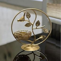 United Crafts Gold Colour Metal Iron Bird Tea Light Holder with Flower Vine (Pack of 1) Perfect for Home Decor & Diwali Decorations-image-55