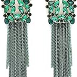 Sparkling Crystal Stone Studded Rhodium Plated Long Tassel Green Earrings for Women & Girls|Pair of 1|Gifts for Wife Girlfriend Mother Sister|E107214-image-13