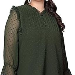 Women's Plus Size Embroidered Georgette Longline Tunic Tops with Lining (2XL to 7XL)-4