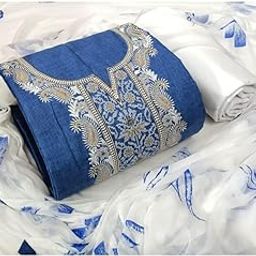 Women Designer Denim Pure Cotton Unstitched Dress Material Salwar Suit With Embroidery Work & Printed Dupatta (Free Size)-41