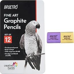 BRUSTRO Artists Fineart Graphite Pencils, Set of 12 (10B-2H) | with ECO PVC Dust Free Eraser (Pack of 2) | Ideal for Drawing,Sketching,Mandala,Shading,Artwork, Artists, Professionals.-picture-31