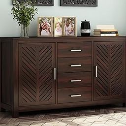HAVORI FURNITURE Solid Sheesham Wooden Sideboard Cabinet for Living Room with 4 Drawer & 4 Shelves - Wooden Drawer Storage Cabinet for Bedroom Home Storage (Design 22)-22