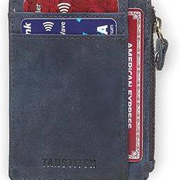 Genuine Leather Slim Wallet | RFID Blocking Skinny Minimal Thin Front Pocket Wallet Sleeve Card Holder for Men | 5 Card Slots, 1 Cash Slot, 1 Coin Slot (Blue)-26